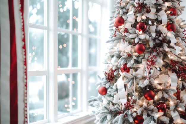 Cosy living room with christmas tree and red gifts in modern interior merry christmas background