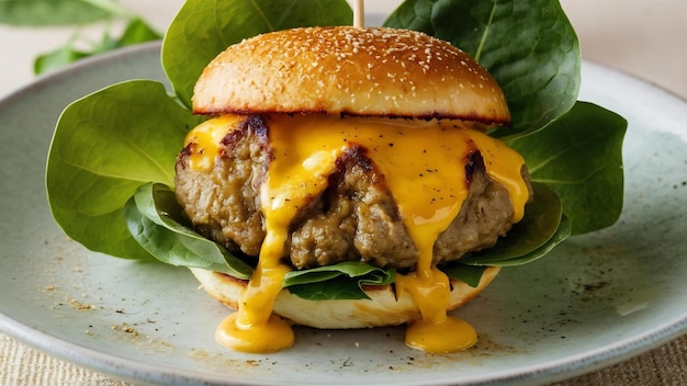 Photo cotlet burger with cheddar leaves