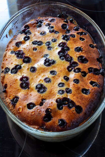 Cottage cheese casserole baked with blueberry