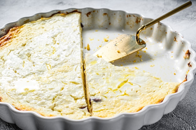 Cottage cheese casserole in a baking dish