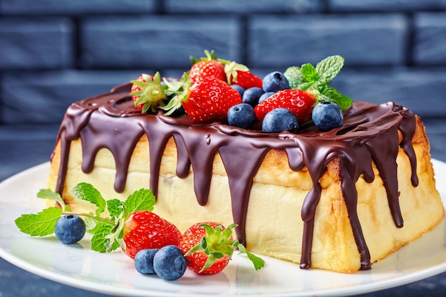 cottage cheese cheesecake with chocolate glaze