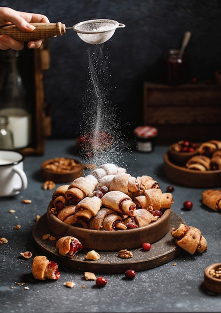 Cottage cheese croissant with walnuts