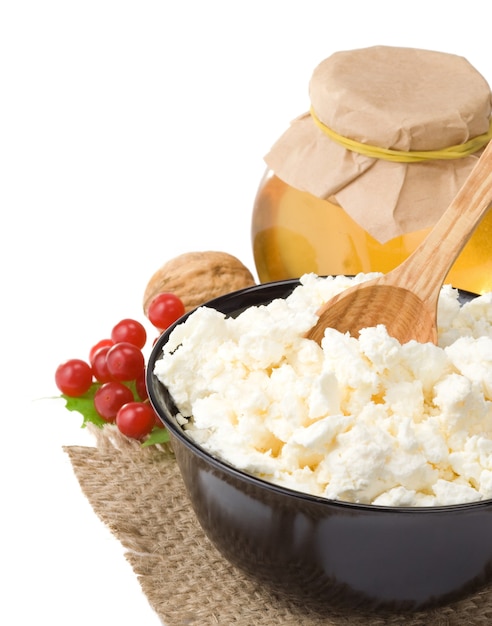 Cottage cheese and honey isolated 