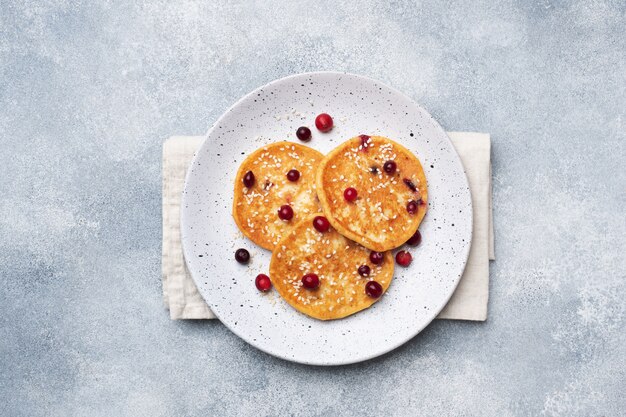 Cottage cheese pancakes with cranberries