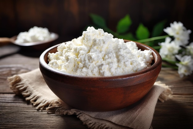 Cottage cheese on table