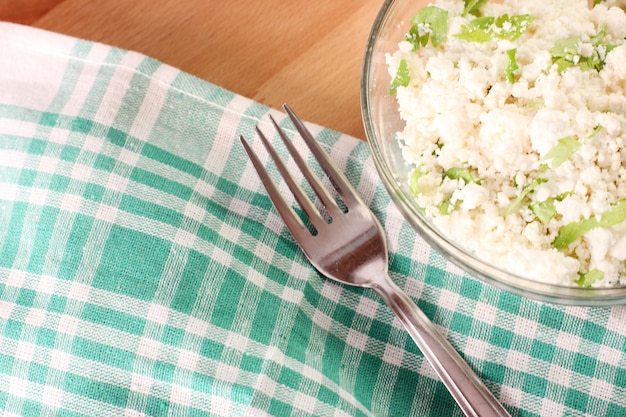 Cottage cheese with chopped parsley. 