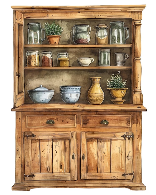 Photo cottage kitchen cabinet watercolor