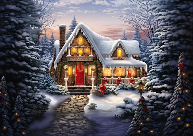 cottage lights snow covered trees inhabited levels idealized flash truss building sweet home toon