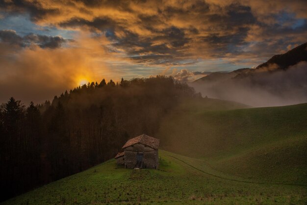 Cottage at sunset