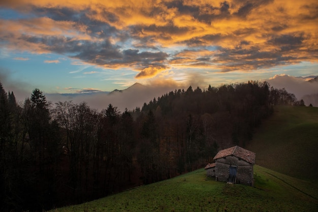 Cottage at sunset