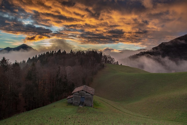 Cottage at sunset