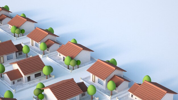 Cottage village 3d illustration rendering