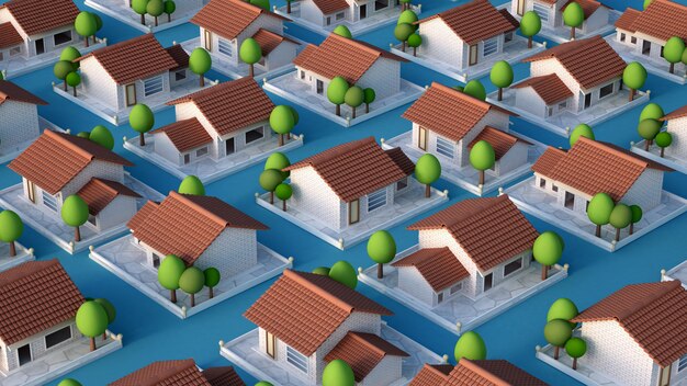 Cottage village 3d illustration