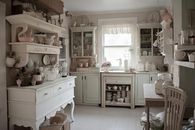 Cottage with shabby chic decor and vintage details including handmade accessories