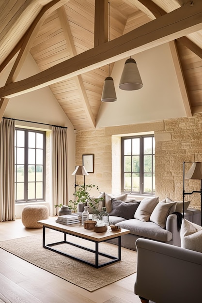 Cottage woonkamer inrichting zitkamer en interieur antieke meubels bank en woondecoratie in Engels landhuis en elegante boerderijstijl