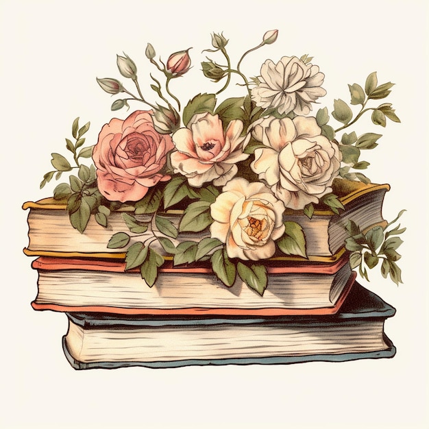 Cottagecore Books Clipart bloemen antiek boek