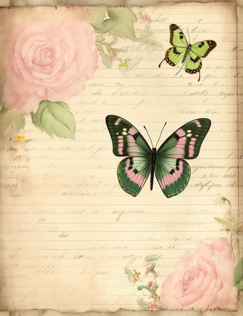 Cottagecore Butterfly 古い紙ヴィンテージデジタルペーパー