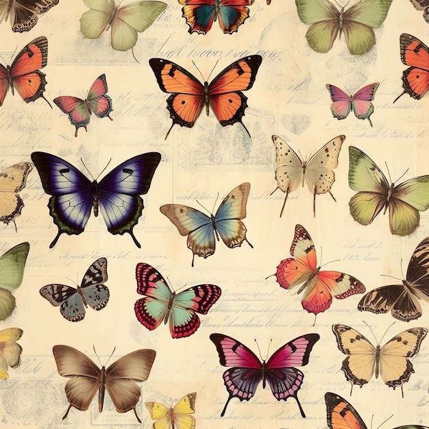 Cottagecore Butterfly oud papier vintage digitaal papier