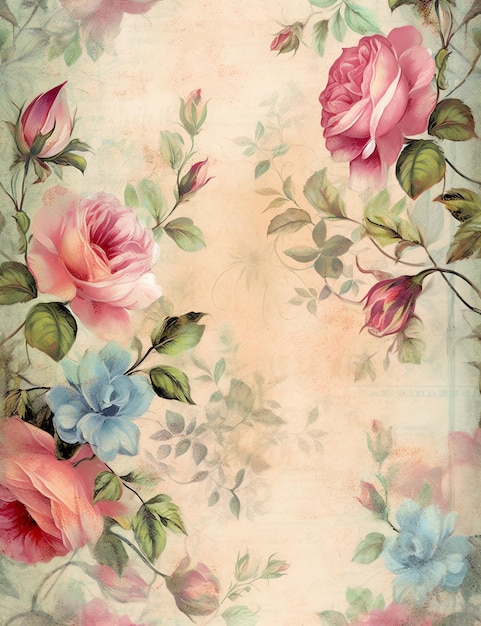 Cottagecore Floral shabby chic old paper vintage digital paper