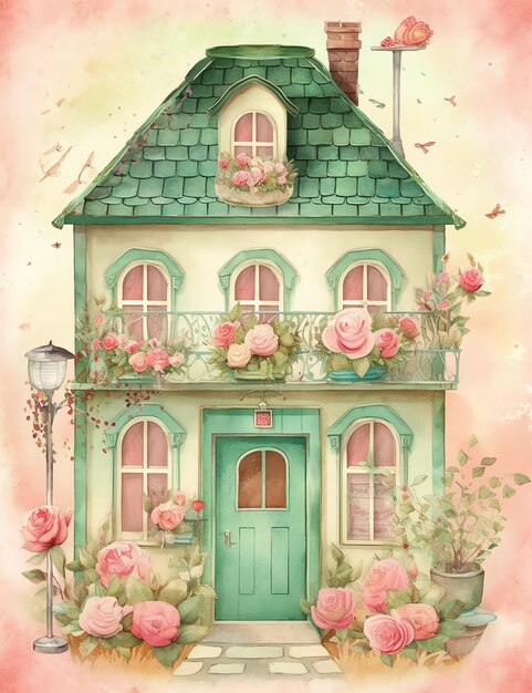 White and pink house illustration, Paper House Drawing, cottage