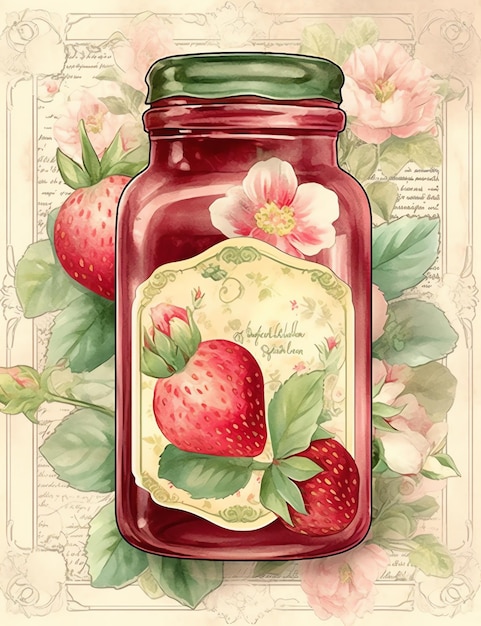 Cottagecore Strawberry jar старая бумага винтажная цифровая бумага