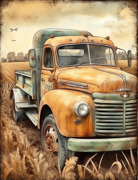 Cottagecore Tractor oud papier vintage digitaal papier