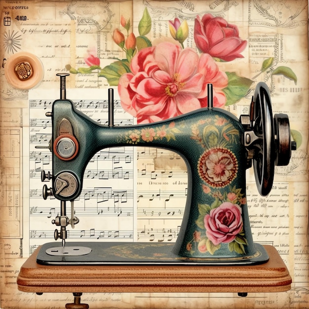 Cottagecore vintage naaimachine oud papier vintage digitaal papier