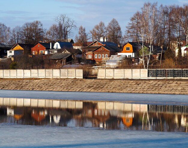 Cottages of Alexandrov city architecture background