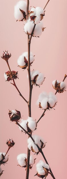 Photo cotton branches on a light pink background