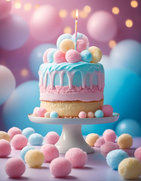 Cotton candy cake met een kleurrijke lichte achtergrond AI generatief