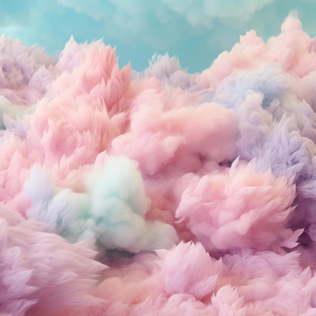 Photo a cotton candy colourfull background with fluffy clouds