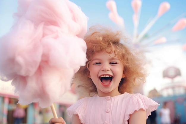 Photo cotton candy smiling girl