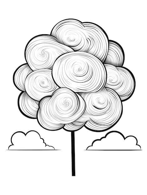 Photo cotton candy in a swirl tasty dessert coloring book page in black and white for adults and