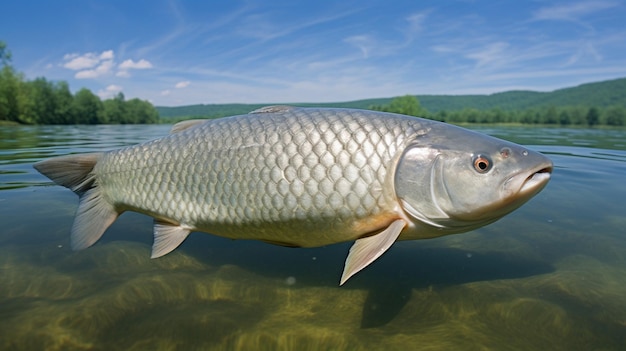 Photo a cotton carp fish swimming fresh underwater photography ai generated image