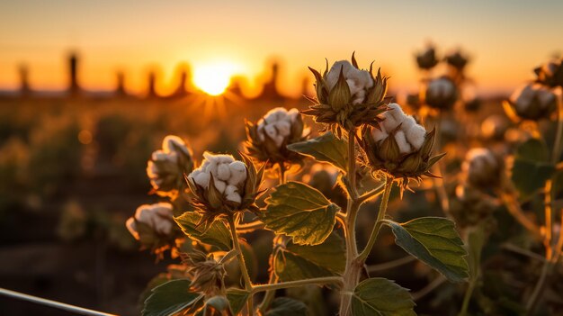 Cotton field at sunrise