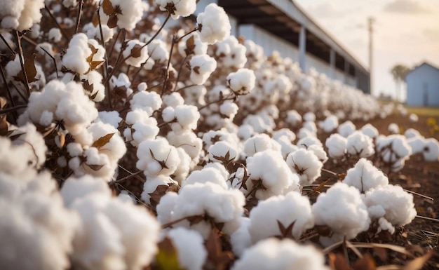 Photo a cotton field with fluffy white balls
