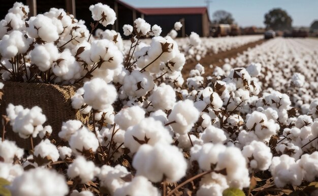 A cotton field with fluffy white balls