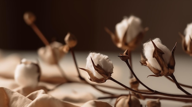 Cotton flowers branch background