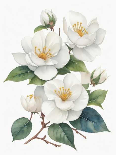 cotton flowers laying realistic watercolor