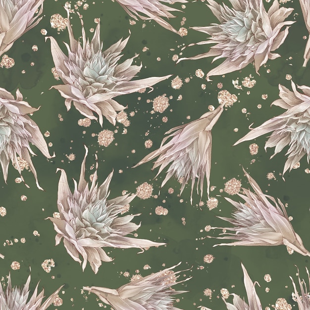 Cotton flowers seamless pattern and branches. Watercolor illustration