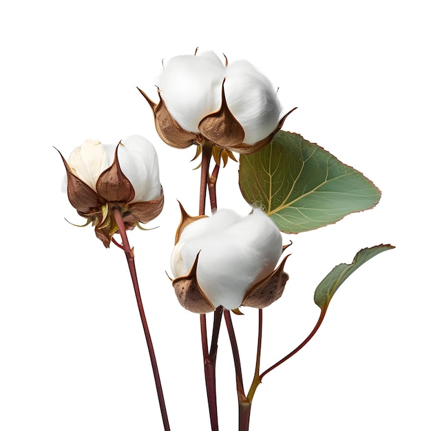 Cotton flowers with green leaves and a leaf that says cotton on it.