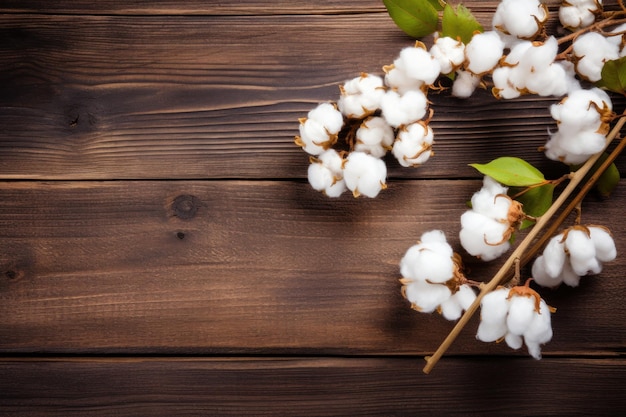 Cotton flowers on a wooden table