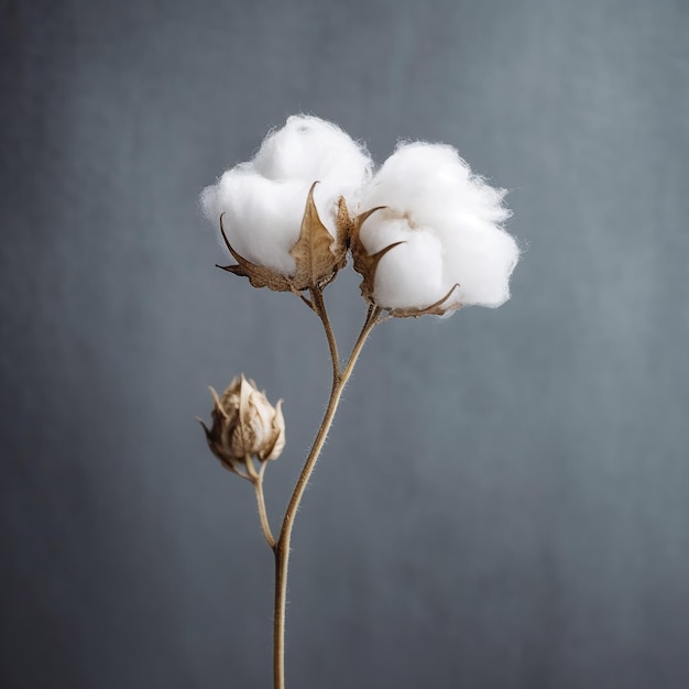 Photo cotton is in a vase and the cotton is in bloom.