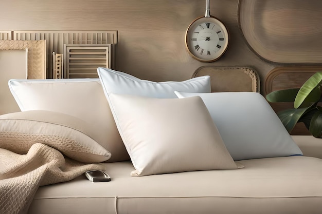 Фото Хлопчатобумажные и шелковые белые подушки на удобной постели