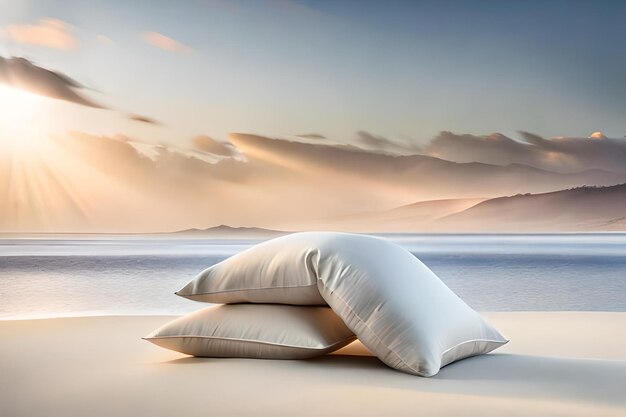 cotton linen and silk white pillows on a comfortable bed