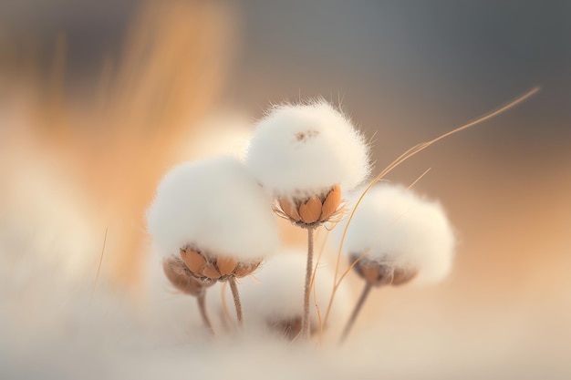 Cotton looking grass macro illustration soft tender creamy palette Generative AI