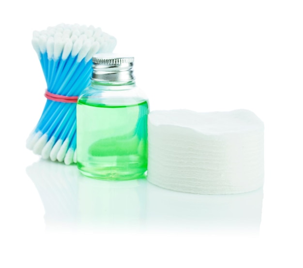 Cotton pad and swab with small bottle of gel