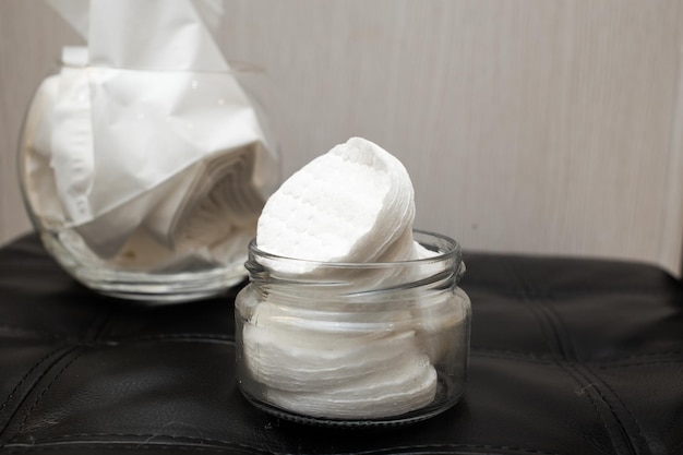 Cotton pads in a jar