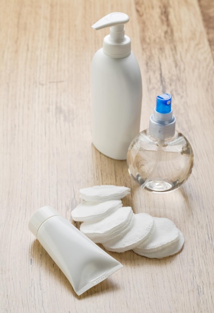 Cotton pads tube and bottles