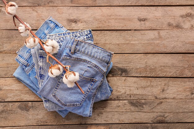 Cotton pants on wooden